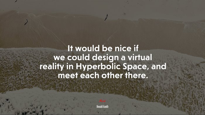 It would be nice if we could design a virtual reality in Hyperbolic Space, and meet each other there. | Donald Knuth quote