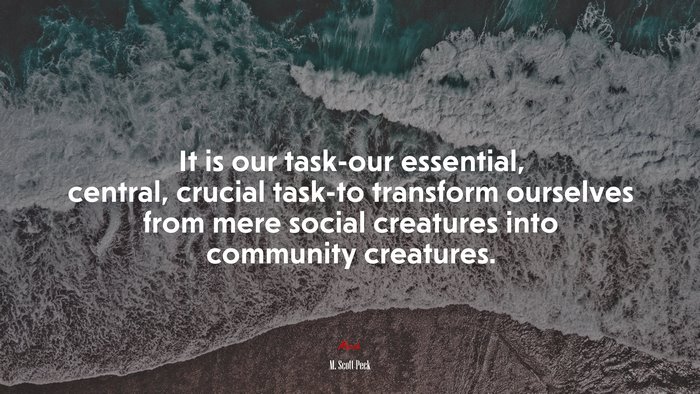 It is our task-our essential, central, crucial task-to transform ourselves from mere social creatures into community creatures. | M. Scott Peck quote