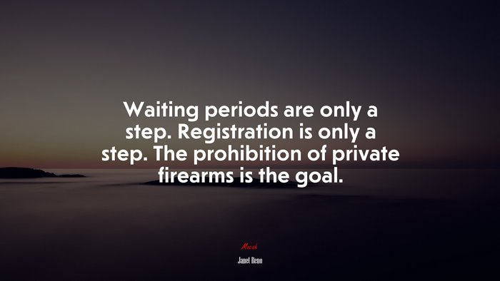 Waiting periods are only a step. Registration is only a step. The prohibition of private firearms is the goal. | Janet Reno quote