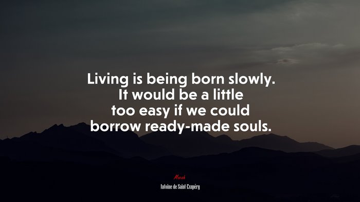 Living is being born slowly. It would be a little too easy if we could borrow ready-made souls. | Antoine de Saint-Exupéry quote