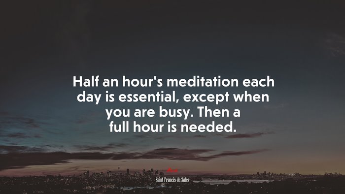 Half an hour’s meditation each day is essential, except when you are busy. Then a full hour is needed. | Saint Francis de Sales quote