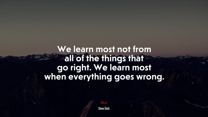 We learn most not from all of the things that go right. We learn most when everything goes wrong. | Simon Sinek quote