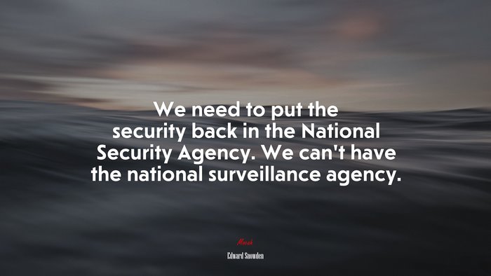 We need to put the security back in the National Security Agency. We can’t have the national surveillance agency. | Edward Snowden quote