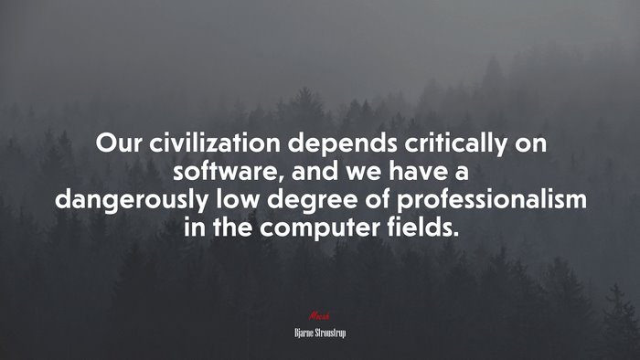 Our civilization depends critically on software, and we have a dangerously low degree of professionalism in the computer fields. | Bjarne Stroustrup quote
