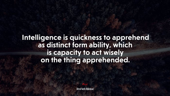 Intelligence is quickness to apprehend as distinct form ability, which is capacity to act wisely on the thing apprehended. | Alfred North Whitehead quote