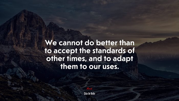 We cannot do better than to accept the standards of other times, and to adapt them to our uses. | Elsie De Wolfe quote