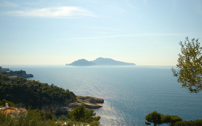 Islands in the sea with a coastal landscape