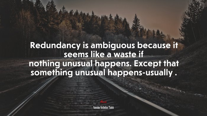 Redundancy is ambiguous because it seems like a waste if nothing unusual happens. Except that something unusual happens-usually . | Nassim Nicholas Taleb quote
