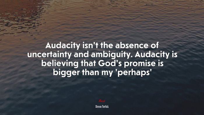 Audacity isn’t the absence of uncertainty and ambiguity. Audacity is believing that God’s promise is bigger than my ‘perhaps’ | Steven Furtick quote