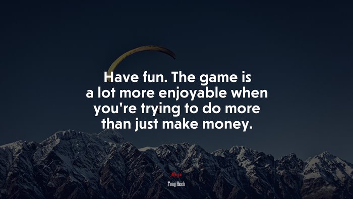 Have fun. The game is a lot more enjoyable when you’re trying to do more than just make money. | Tony Hsieh quote