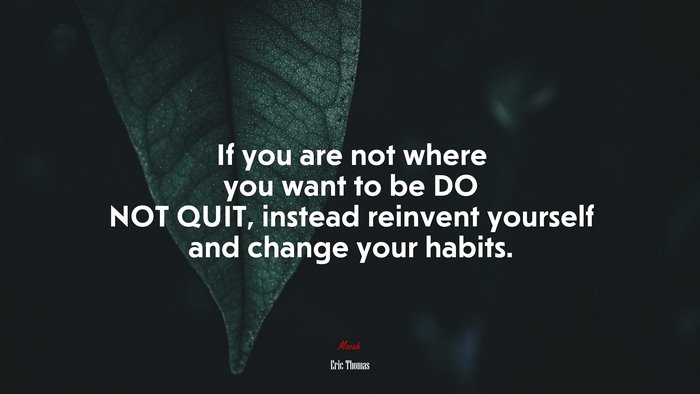 If you are not where you want to be DO NOT QUIT, instead reinvent yourself and change your habits. | Eric Thomas quote