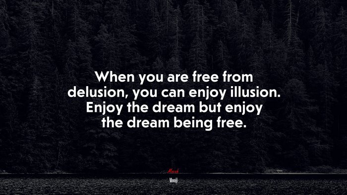 When you are free from delusion, you can enjoy illusion. Enjoy the dream but enjoy the dream being free. | Mooji quote