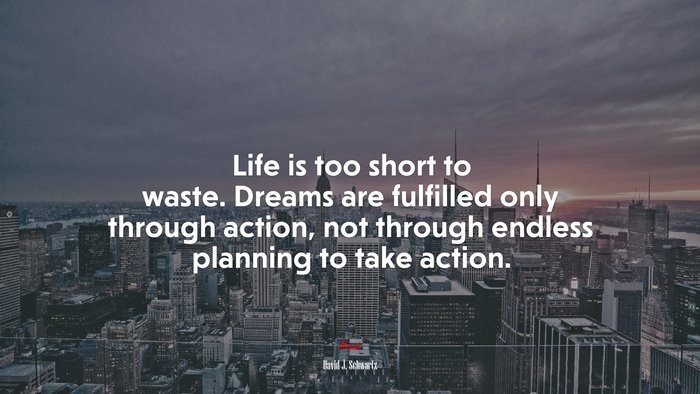 Life is too short to waste. Dreams are fulfilled only through action, not through endless planning to take action. | David J. Schwartz quote