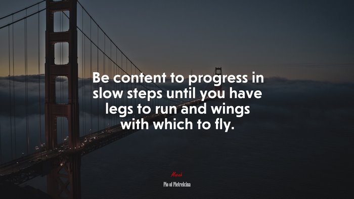 Be content to progress in slow steps until you have legs to run and wings with which to fly. | Pio of Pietrelcina quote
