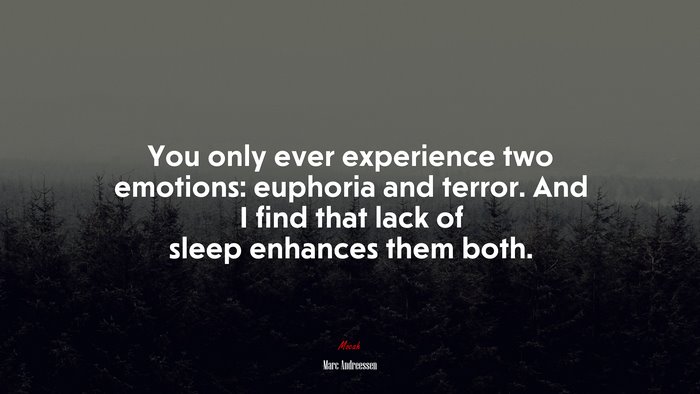 You only ever experience two emotions: euphoria and terror. And I find that lack of sleep enhances them both. | Marc Andreessen quote