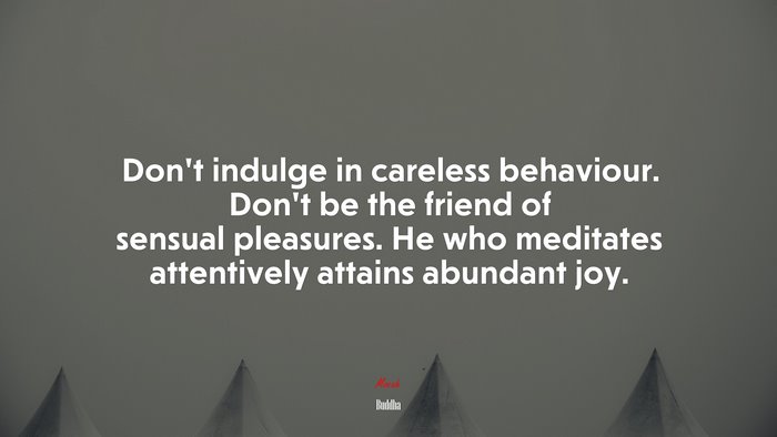 Don’t indulge in careless behaviour. Don’t be the friend of sensual pleasures. He who meditates attentively attains abundant joy. | Buddha quote