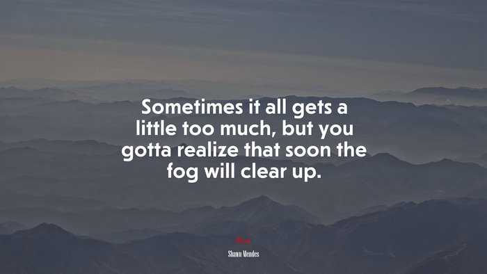 Sometimes it all gets a little too much, but you gotta realize that soon the fog will clear up. | Shawn Mendes quote