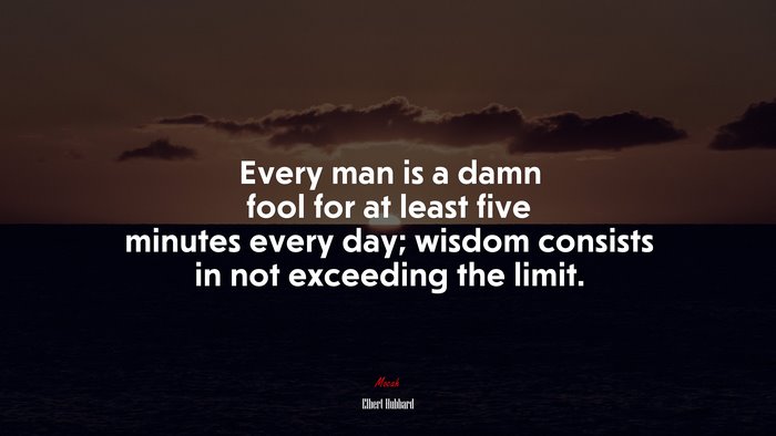 Every man is a damn fool for at least five minutes every day; wisdom consists in not exceeding the limit. | Elbert Hubbard quote