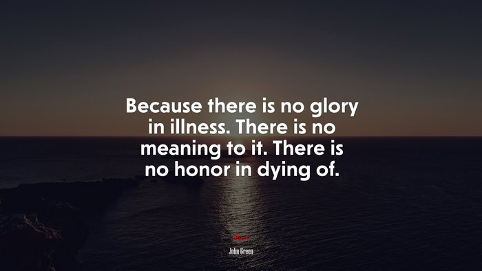 Because there is no glory in illness. There is no meaning to it. There is no honor in dying of. | John Green quote