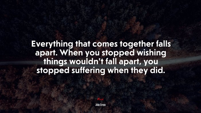 Everything that comes together falls apart. When you stopped wishing things wouldn’t fall apart, you stopped suffering when they did. | John Green quote