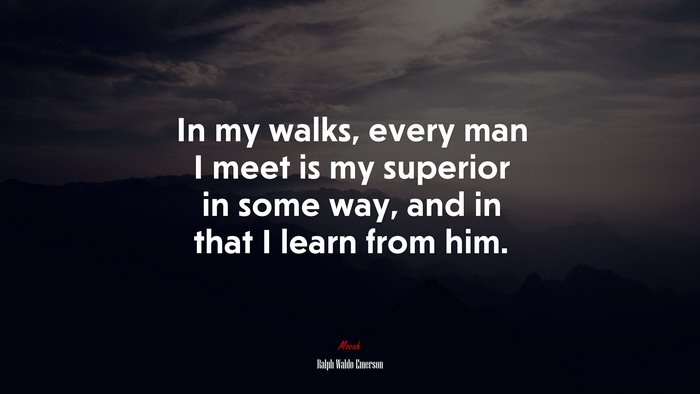 In my walks, every man I meet is my superior in some way, and in that I learn from him. | Ralph Waldo Emerson quote