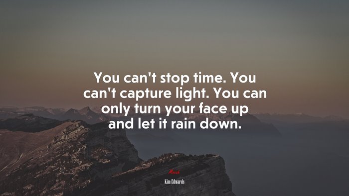 You can’t stop time. You can’t capture light. You can only turn your face up and let it rain down. | Kim Edwards quote