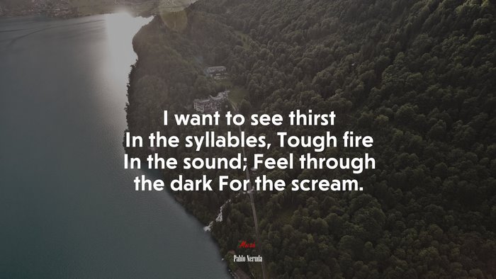 I want to see thirst In the syllables, Tough fire In the sound; Feel through the dark For the scream. | Pablo Neruda quote