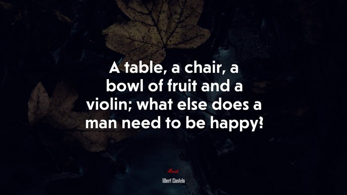 A table, a chair, a bowl of fruit and a violin; what else does a man need to be happy? | Albert Einstein quote