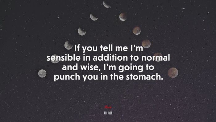 If you tell me I’m sensible in addition to normal and wise, I’m going to punch you in the stomach. | J.D. Robb quote