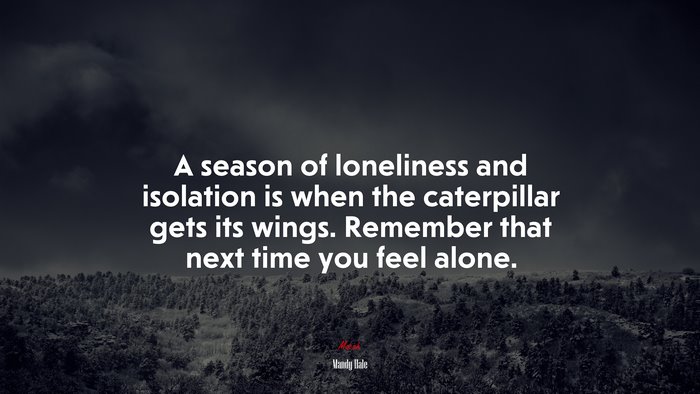 A season of loneliness and isolation is when the caterpillar gets its wings. Remember that next time you feel alone. | Mandy Hale quote