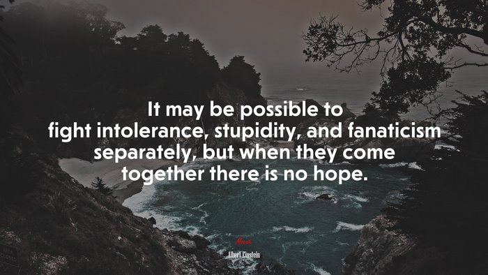 It may be possible to fight intolerance, stupidity, and fanaticism separately, but when they come together there is no hope. | Albert Einstein quote