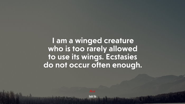 I am a winged creature who is too rarely allowed to use its wings. Ecstasies do not occur often enough. | Anaïs Nin quote