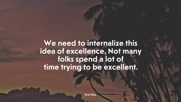 We need to internalize this idea of excellence. Not many folks spend a lot of time trying to be excellent. | Barack Obama quote
