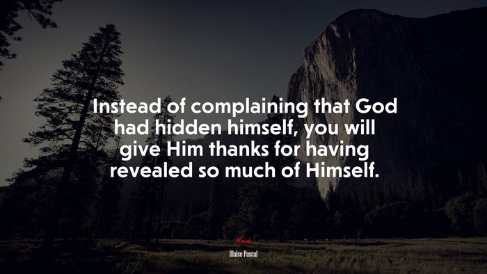 Instead of complaining that God had hidden himself, you will give Him thanks for having revealed so much of Himself. | Blaise Pascal quote