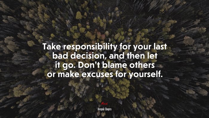 Take responsibility for your last bad decision, and then let it go. Don’t blame others or make excuses for yourself. | Deepak Chopra quote