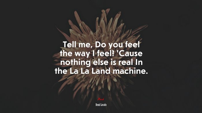 Tell me, Do you feel the way I feel? ’Cause nothing else is real In the La La Land machine. | Demi Lovato quote