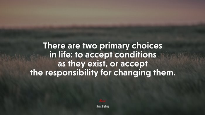 There are two primary choices in life: to accept conditions as they exist, or accept the responsibility for changing them. | Denis Waitley quote