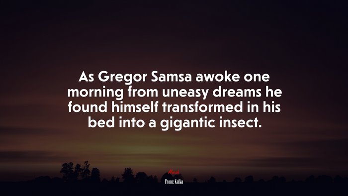 As Gregor Samsa awoke one morning from uneasy dreams he found himself transformed in his bed into a gigantic insect. | Franz Kafka quote