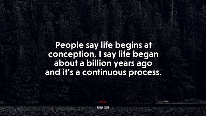 People say life begins at conception, I say life began about a billion years ago and it’s a continuous process. | George Carlin quote