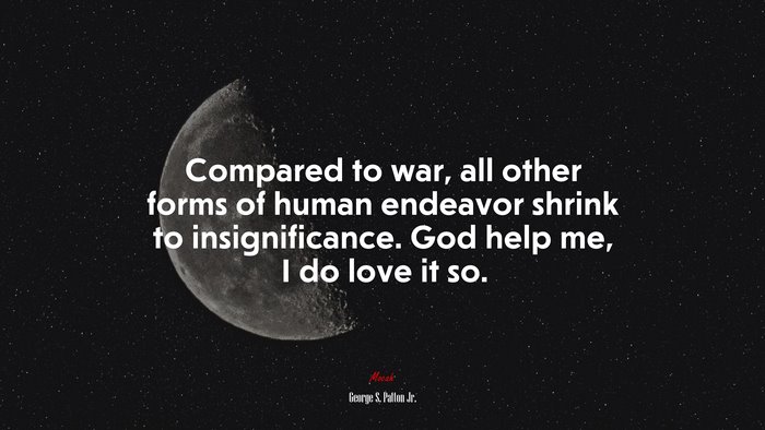 Compared to war, all other forms of human endeavor shrink to insignificance. God help me, I do love it so. | George S. Patton Jr. quote