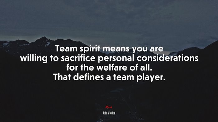 Team spirit means you are willing to sacrifice personal considerations for the welfare of all. That defines a team player. | John Wooden quote