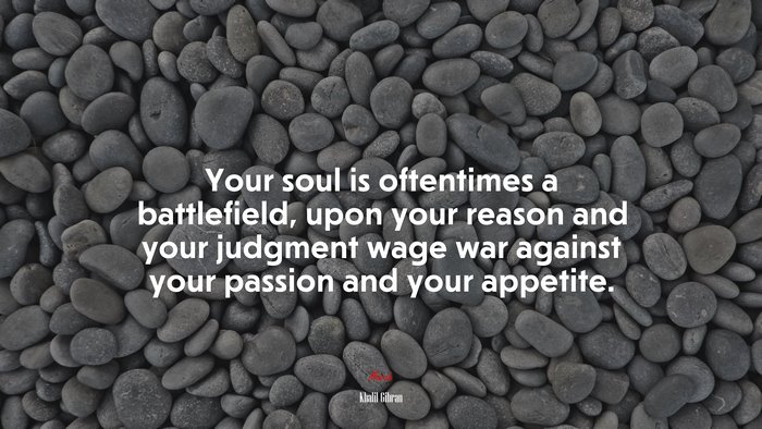 Your soul is oftentimes a battlefield, upon your reason and your judgment wage war against your passion and your appetite. | Khalil Gibran quote