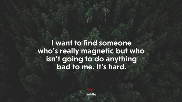 I want to find someone who’s really magnetic but who isn’t going to do anything bad to me. It’s hard. | Lana Del Rey quote