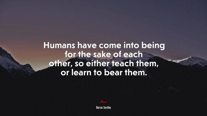 Humans have come into being for the sake of each other, so either teach them, or learn to bear them. | Marcus Aurelius quote
