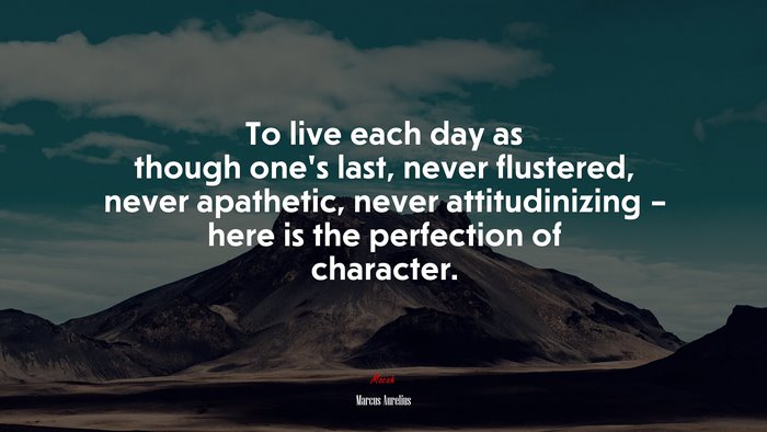 To live each day as though one’s last, never flustered, never apathetic, never attitudinizing – here is the perfection of character. | Marcus Aurelius quote