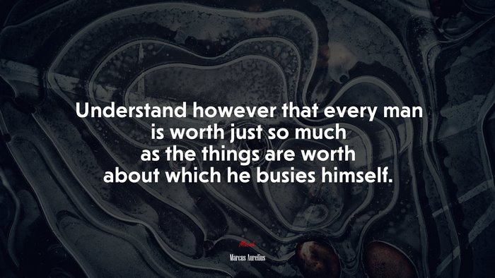Understand however that every man is worth just so much as the things are worth about which he busies himself. | Marcus Aurelius quote
