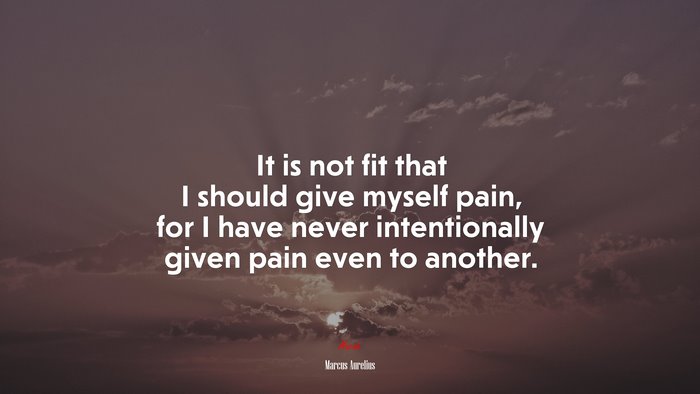 It is not fit that I should give myself pain, for I have never intentionally given pain even to another. | Marcus Aurelius quote