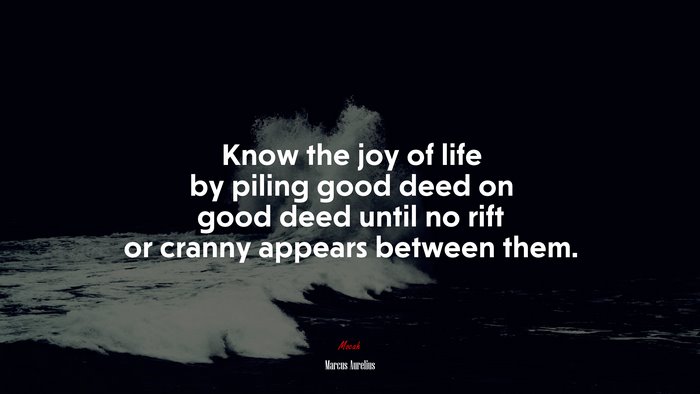 Know the joy of life by piling good deed on good deed until no rift or cranny appears between them. | Marcus Aurelius quote