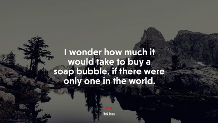 I wonder how much it would take to buy a soap bubble, if there were only one in the world. | Mark Twain quote