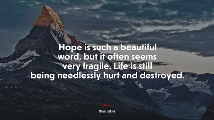 Hope is such a beautiful word, but it often seems very fragile. Life is still being needlessly hurt and destroyed. | Michael Jackson quote